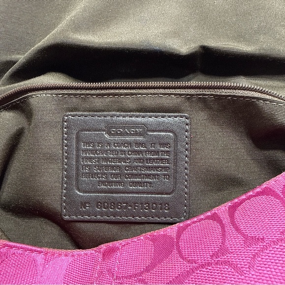 Coach Pink Hampton Signature C Canvas & Brown Leather Hobo Bag Y2K # F13018 - Picture 10 of 17